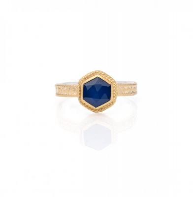 Blue Sapphire Geo Single Stone Stacking Ring - Gold